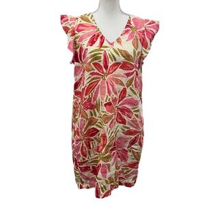 Nicole Miller 100% Linen Floral Flutter Sleeve Dress